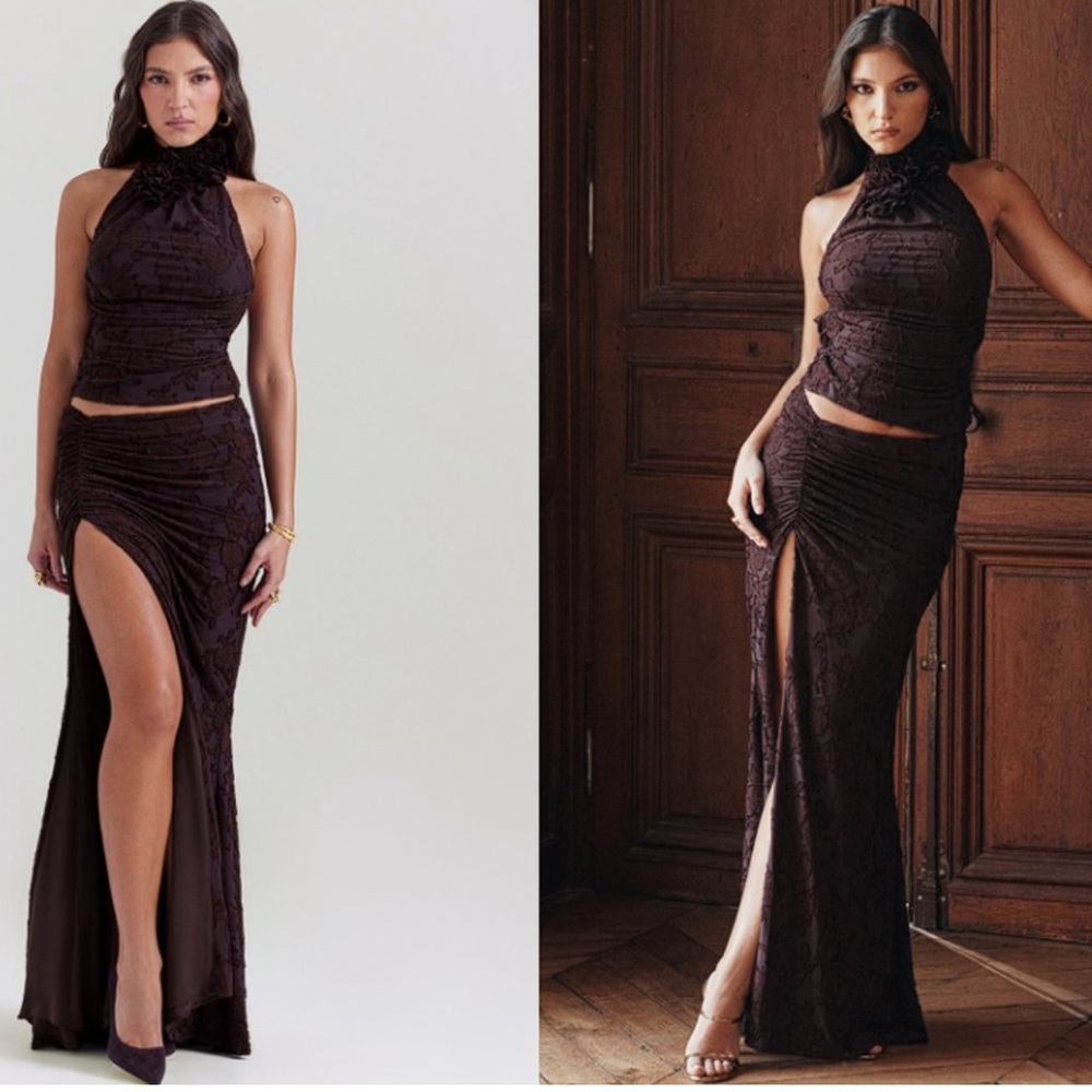 HOUSE OF CB 'Kyra' & 'Adrielle' Cocoa Midi Skirt Set NWOT